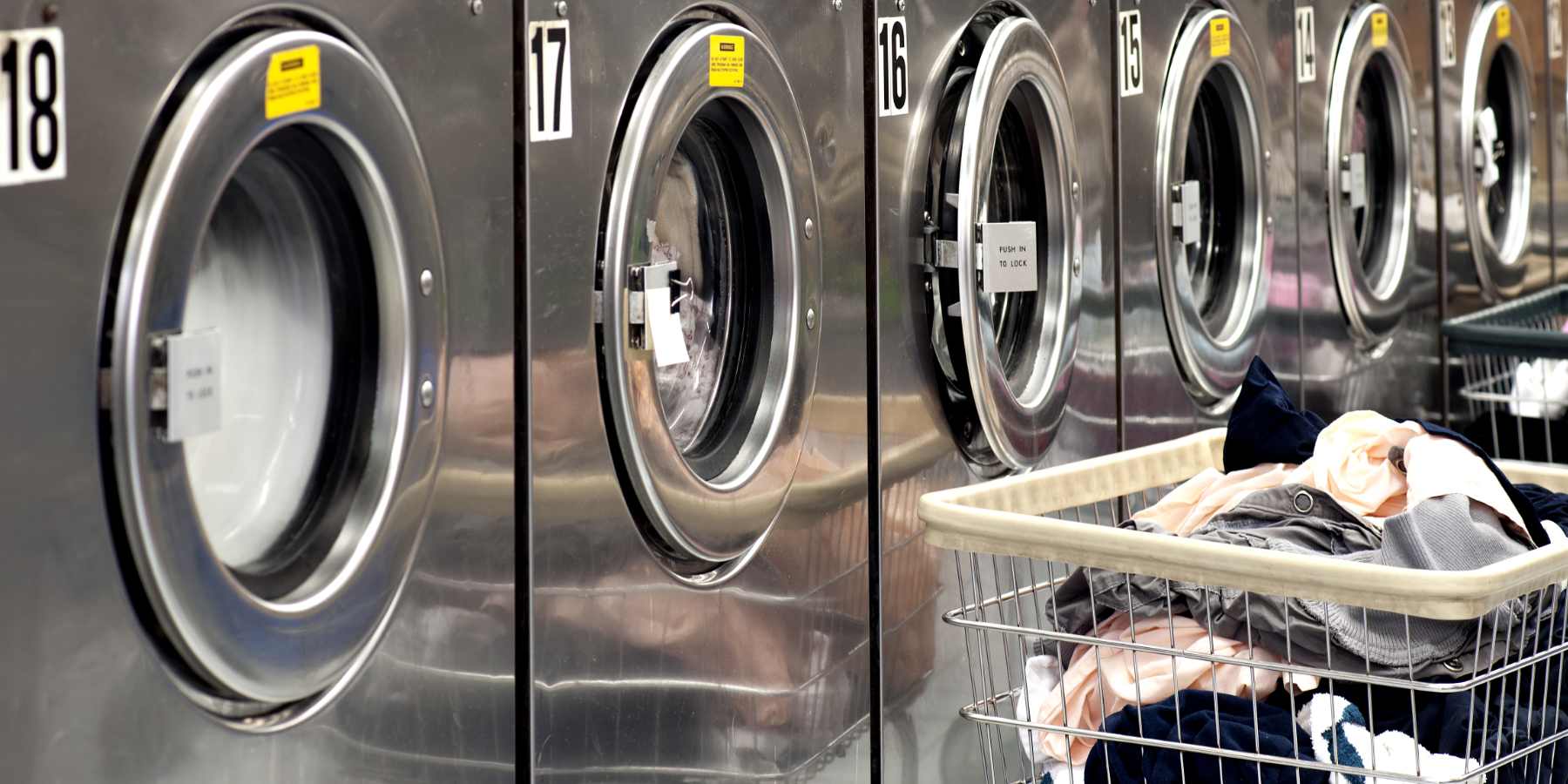 Row Of Washers With Cart Of Clothes 1800X900